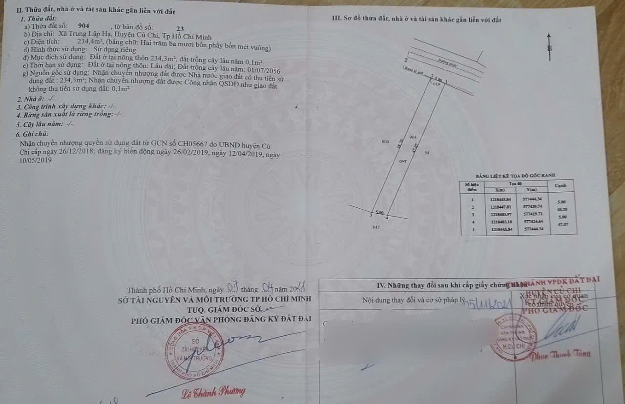 Bán lô đất MT đường nhựa 575, dt 234m2, thổ cư, xã Nhuận Đức.