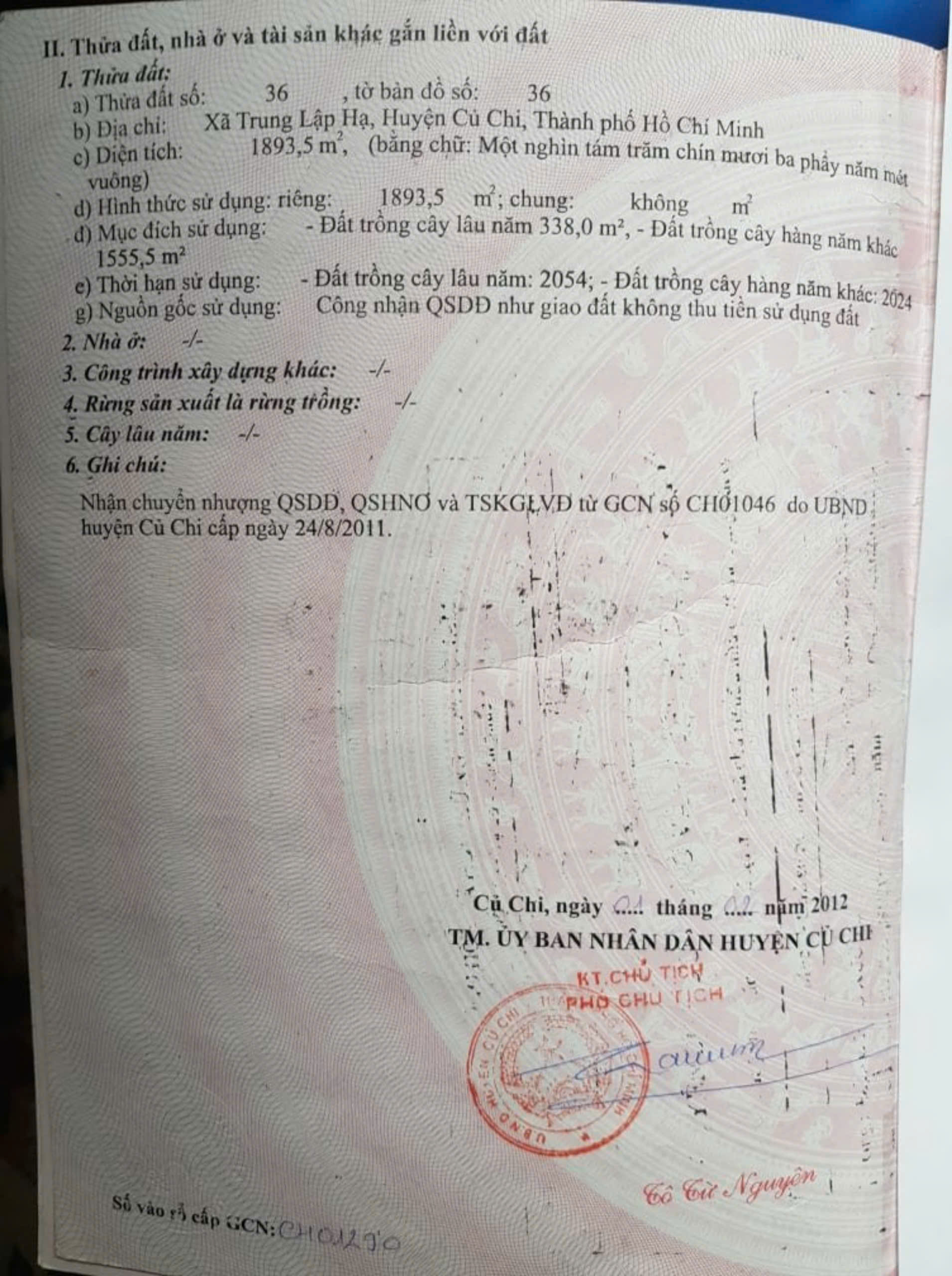 “GIẢM HƠN 1 TỶ” lô đất mặt tiền Kênh N31A diện tích 1.893m2, 300m thổ cư, xã Nhuận Đức.