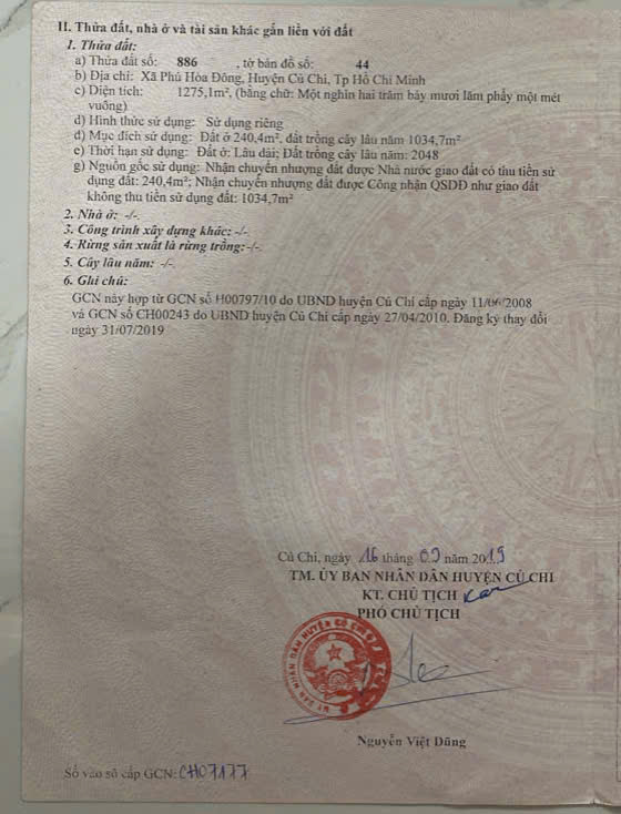 Kẹt quá bán lỗ bán lô đất mt đường trải đá xe tải, dt 1.275m, có 240m thổ cư, xã Phú Hòa Đông.