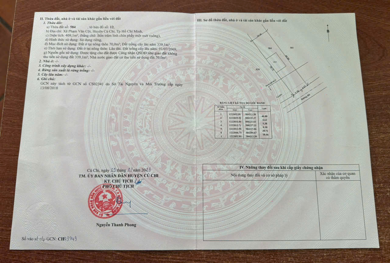 Bán lô đất Mặt tiền đường nhựa 496, dt 409m, có 70m thổ cư, xã Nhuận Đức..