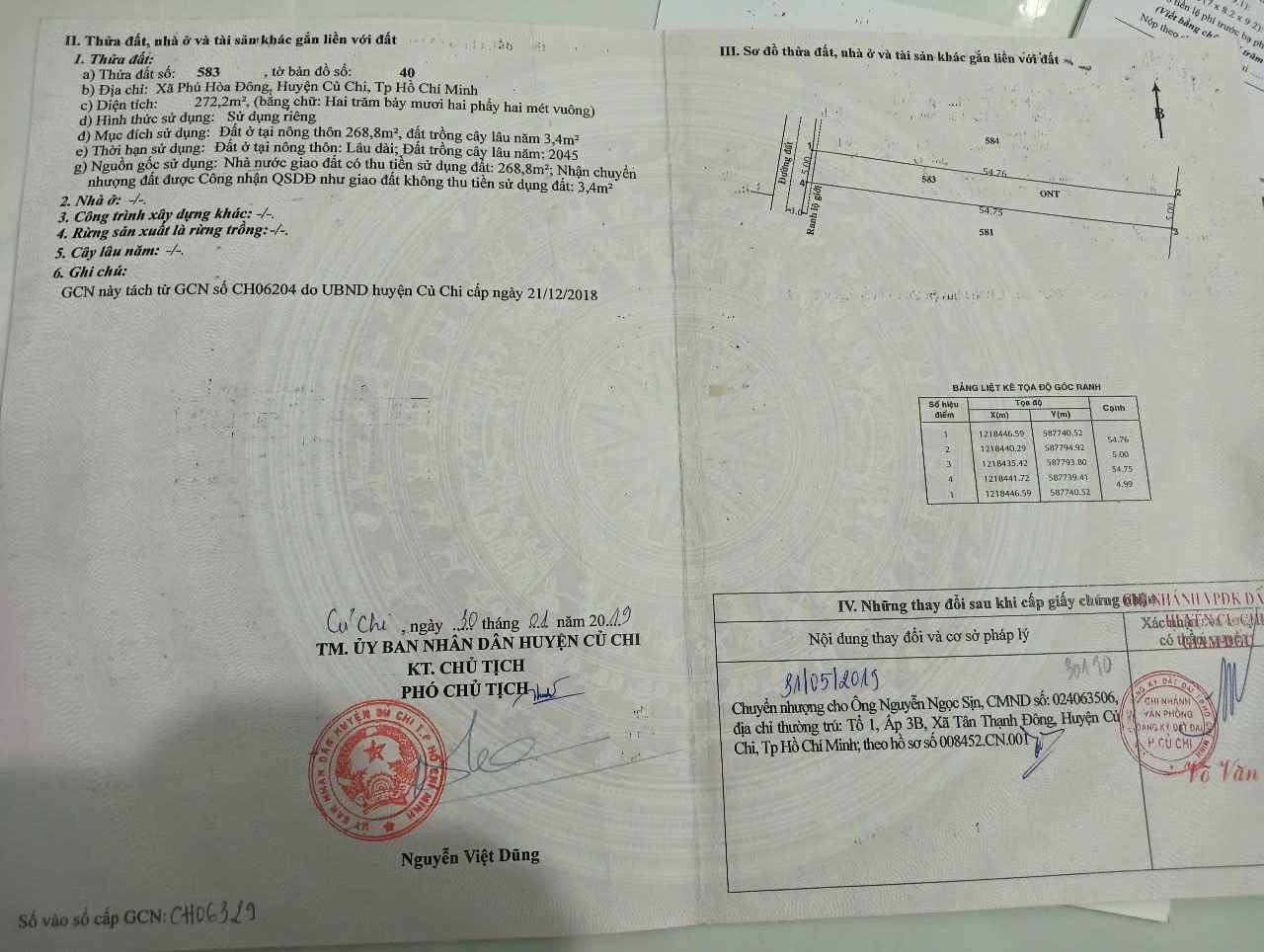 Bán lô đất 2 sẹc Nguyễn Thị Nê, tổng 272m2 full thổ cư, Xã Phú Hòa Đông.